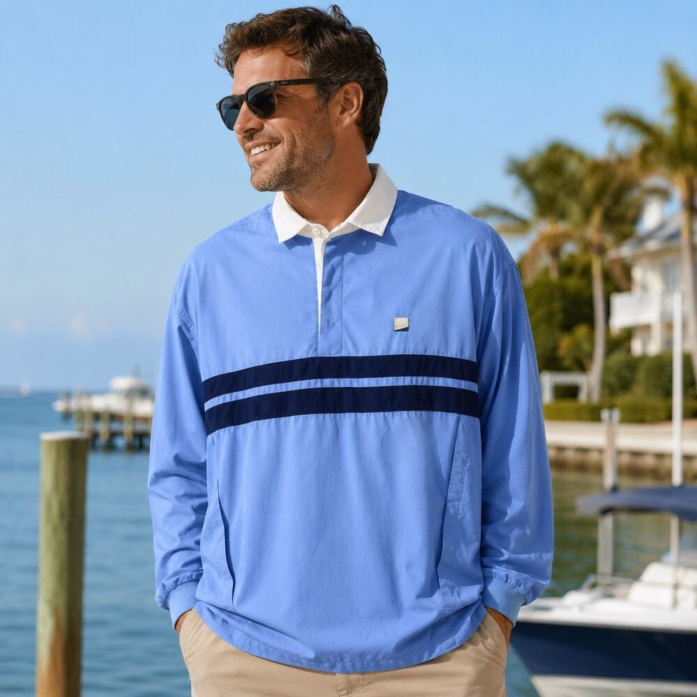 Solumbra Mens XL Sun Protection Shirt Blue White Long Sleeve Vented Made USA